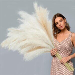 8 Pcs Faux Pampas Grass Decor 38''/97cm Tall Artificial Large Pompous Pompas